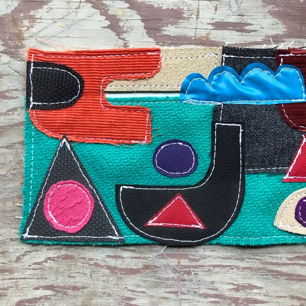 Mixed Fabric Collage Wall Art Abstract Geometric OOAK 14